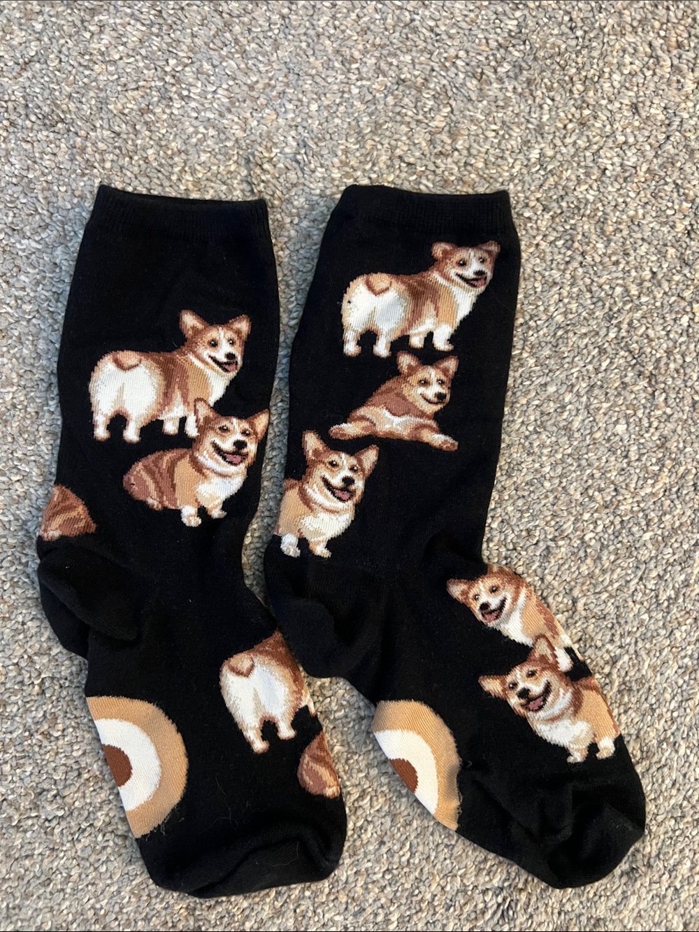 Women’s Black Corgi Pattern Crew Socks - Cute Dog Design - one size